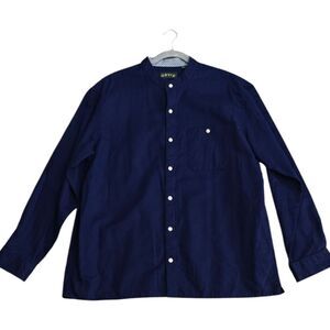 NWOT Orvis Navy Blue Linen Cotton Blend Casual Button Down Shirt Size L